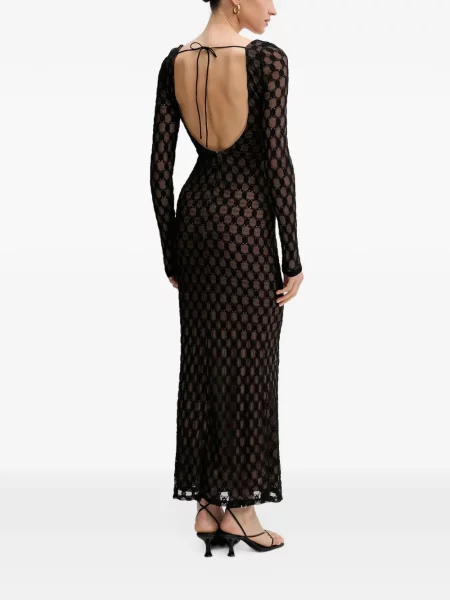 Lung rochie maxi Bardot din dantelă negru