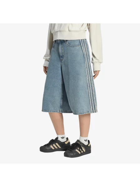Pantaloni scurți adidas Mid Rise Denim Jorts Worn Blue Denim 6 alb