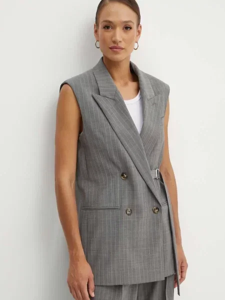 BOSS kamizelka wełniana dwurzędowa szary