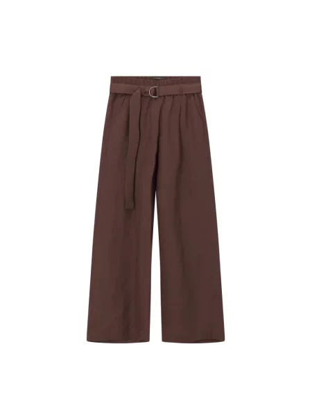 Lniane spodnie palazzo Windsor brązowe