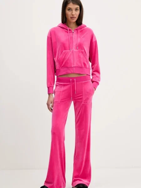 Велюрова кофта Juicy Couture BRENDAL CROP OVERSIZED HOODIE з капюшоном однотонна чорний