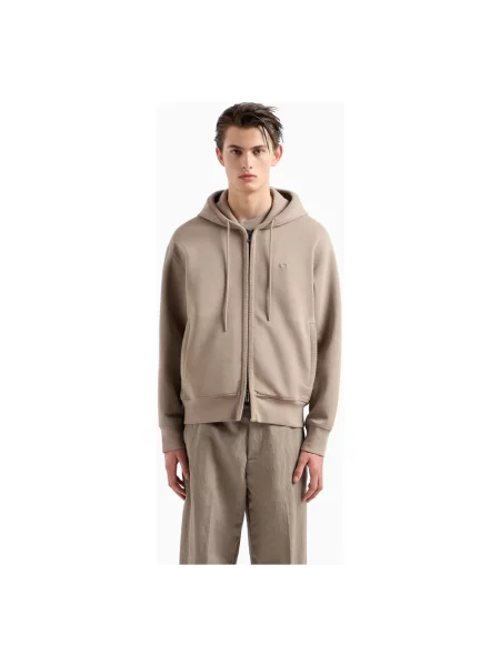 Bluza z kapturem Emporio Armani z kapturem z dżerseju beżowa