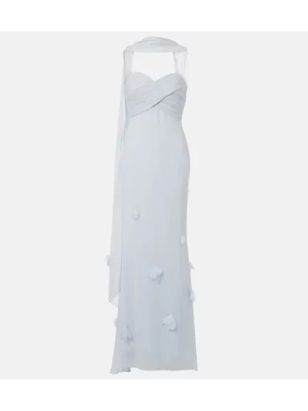 Rochie Self-portrait de mătase cu model floral albastru