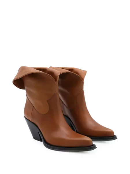 Cizme scurte Chloé din piele cu model floral maro