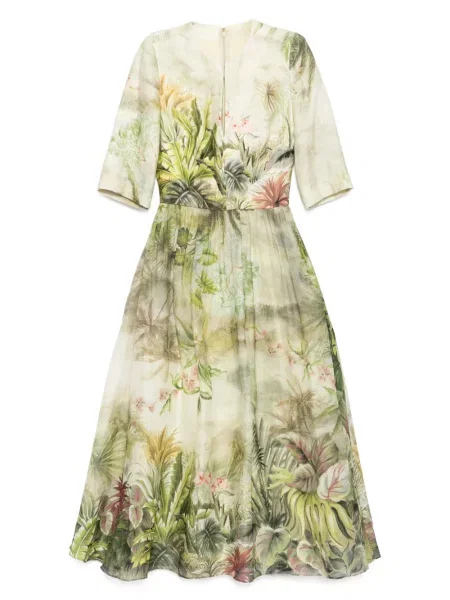 Rochie midi Elie Saab cu imagine până la genunchi de costum verde