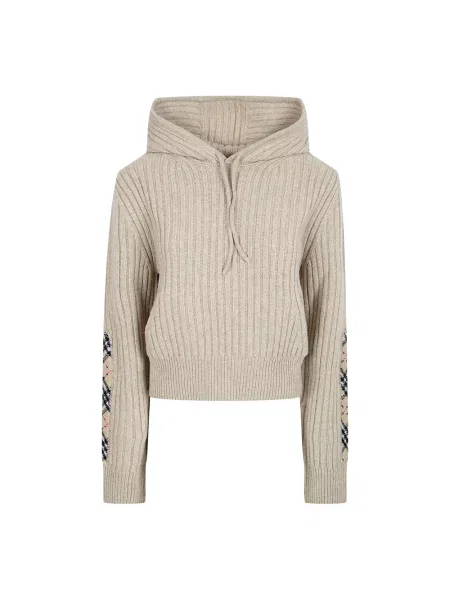 Bluza z kapturem Burberry wełniana z kapturem beżowa