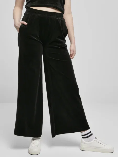 Pantaloni de trening Urban Classics cu talie înaltă de catifea negru
