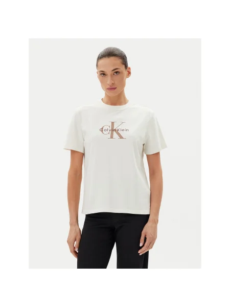 Calvin Klein Jeans Póló Fehér Relaxed Fit bézs