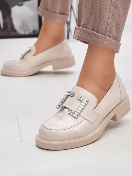 Mocasini Resti de cristal alb