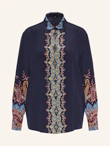 Etro Koszula Z Jedwabiu blau granatowa