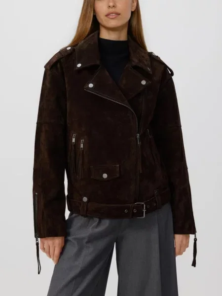 Reserved Оверсайз замшева косуха з темно коричневий