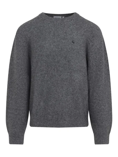 Pulover Carhartt Wip cu broderie cu decolteu rotund gri