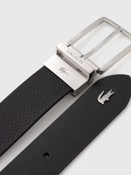 Кожаный двусторонний ремень Lacoste с ремешками черный