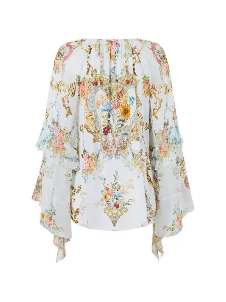 Bluză Camilla cu decolteu în V cu volane alb