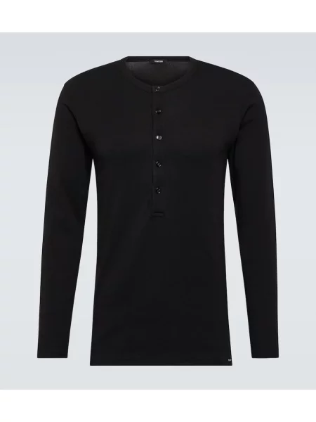 Cămașă Tom Ford cu guler henley negru