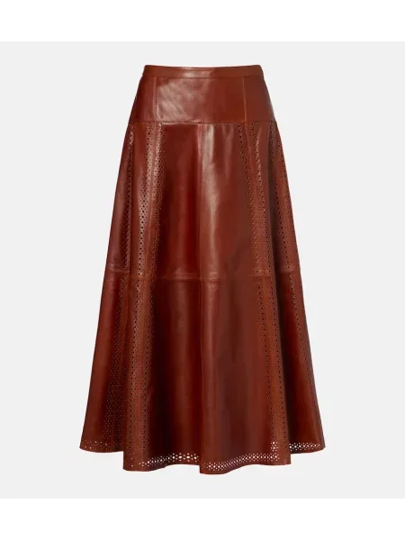 Fustă din piele Ulla Johnson până la genunchi bordo