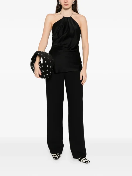 Top Victoria Beckham drapat cu gât halter negru