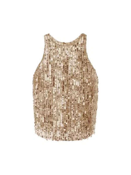 Haftowany krótki top Elisabetta Franchi tiulowy żółty