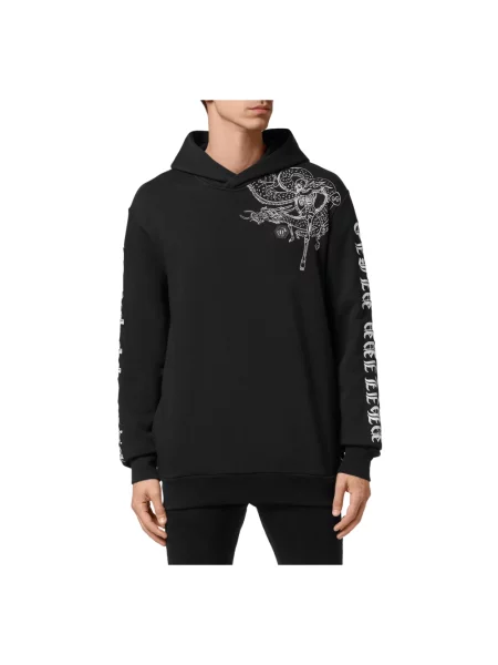 Haftowana bluza z kapturem Philipp Plein z kapturem czarna