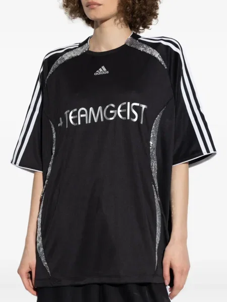 Top Adidas cu paiete cu dungi din jerseu albastru