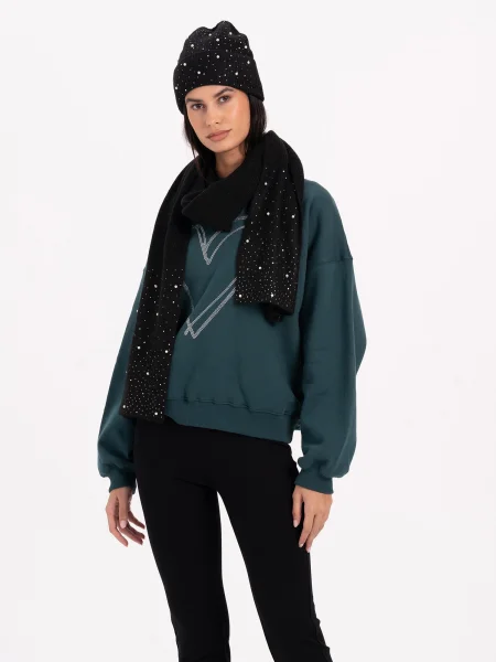 MYLAVIE by Sarah Harrison Fular Knitted scarf with glitter negru alb