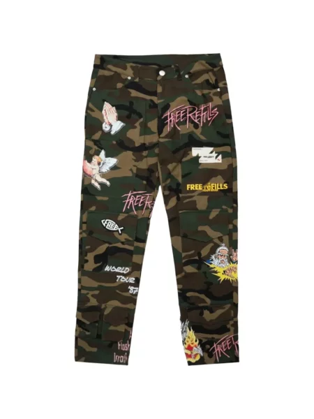 Pantaloni cargo Free Refills cu imagine cu model camuflaj verde