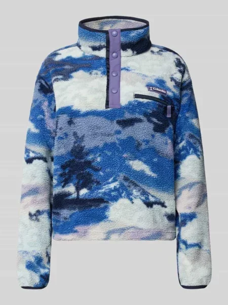 Sweter Columbia z logo polarowy zapinany na zatrzaski niebieski