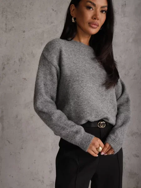 Gładki Sweter z Wełną w Stylu Basic Tutia szary