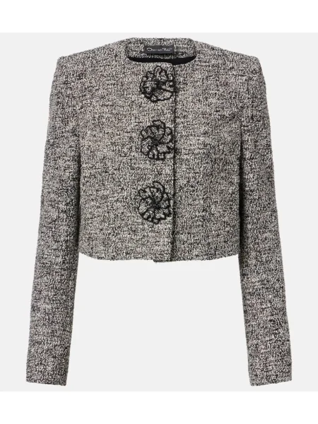 Geacă Oscar De La Renta cu model floral din tweed negru