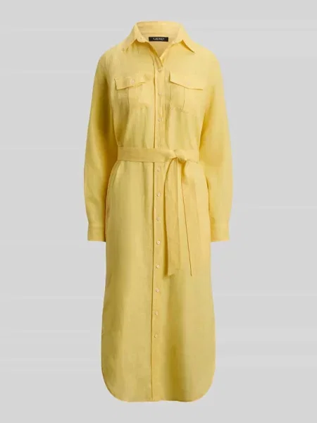 Wąska sukienka koszulowa midi z czystego lnu Lauren Ralph Lauren żółta