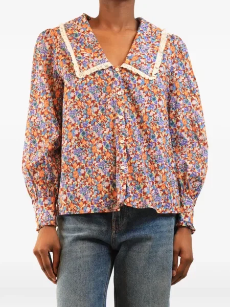 Bluză Rixo cu model floral cu imagine din dantelă roșu