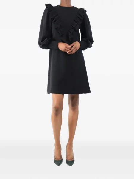 Lung rochie mini Ganni cu volane negru