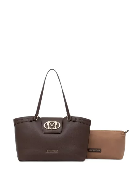 Geantă shopper Love Moschino cu autograf maro