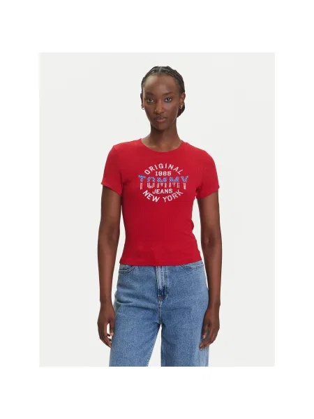 Tommy Jeans T-Shirt Slim Fit κόκκινο