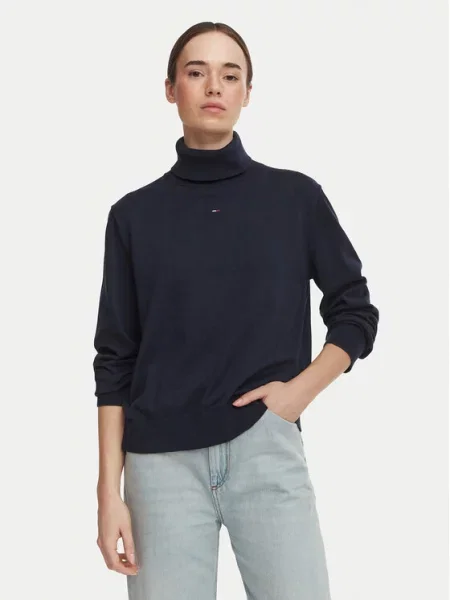 Tommy Jeans Bluză cu gât Essetnial Bleumarin