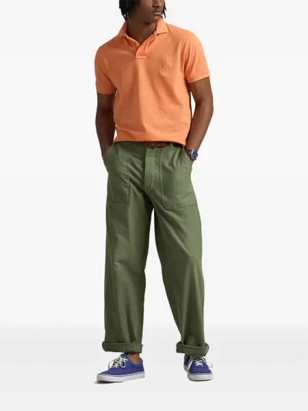 Tricou Polo Ralph Lauren din piele cu broderie în carouri maro