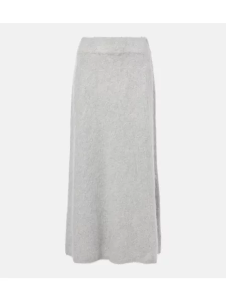 Fustă midi Lisa Yang din cașmir până la genunchi gri