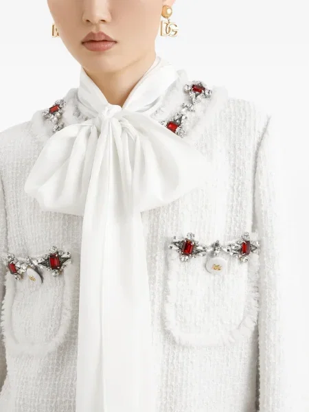 Geacă Dolce & Gabbana din tweed alb