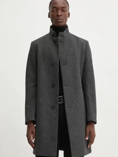 HUGO palton de lana de tranzitie gri