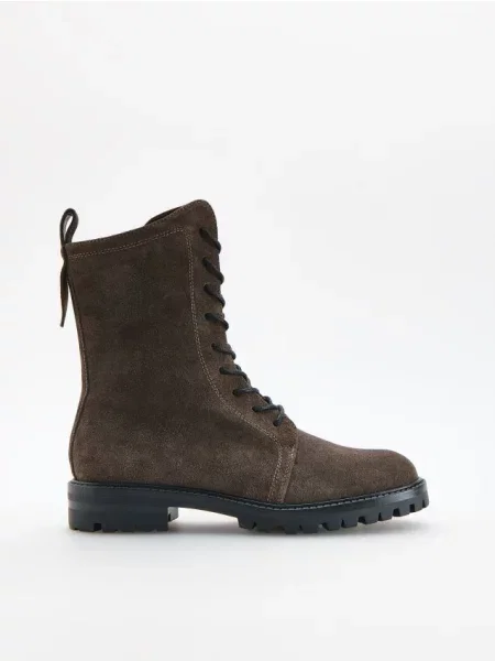 Reserved Botine din piele întoarsă gri-închis gri