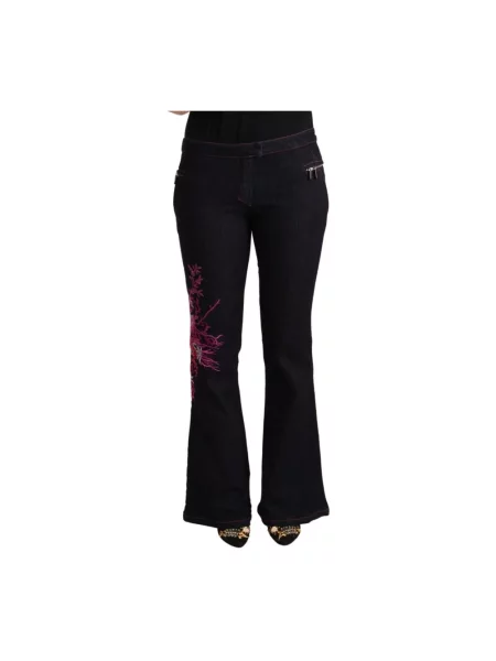 Haftowane jeansy dzwony Exte w kwiatki czarne