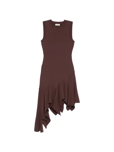 Rochie mini Sandro cu volane asimetrică maro