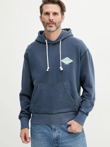 Tommy Jeans hanorac de bărbați bleumarin cu glugă cu imprimeu albastru