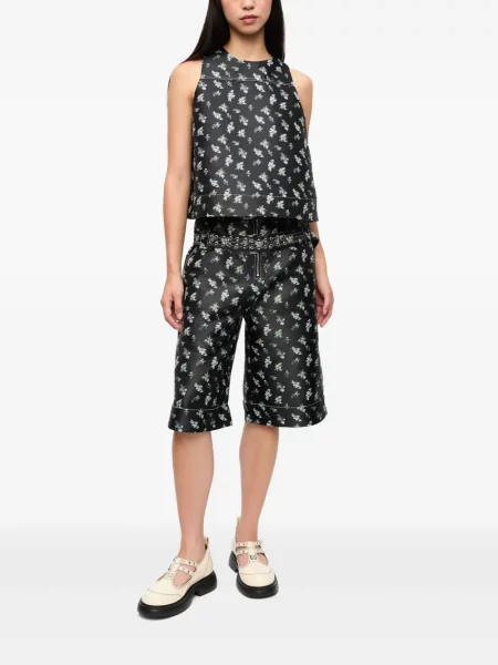 Top Ganni cu model floral cu imagine negru