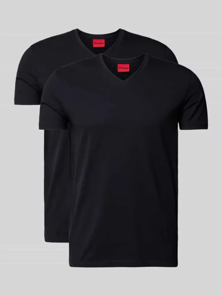 T-shirt z nadrukiem z logo w zestawie 2 szt. model ‘HUGO-V’ czarna