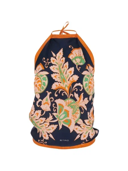 Top Etro w kwiatki z dekoltem halter niebieski