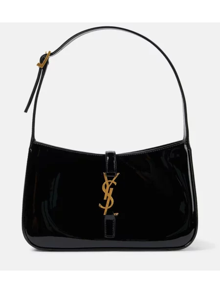 Кожена кожена чанта Saint Laurent от лакирана кожа черно