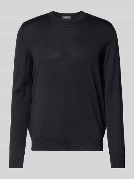 Sweter z dzianiny z żywej wełny z okrągłym dekoltem Maerz Muenchen czarny