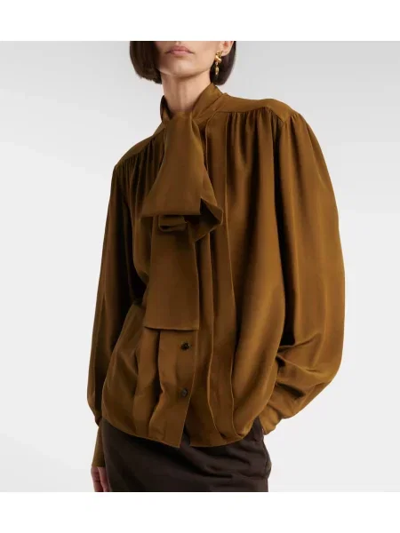 Bluză Saint Laurent de mătase maro