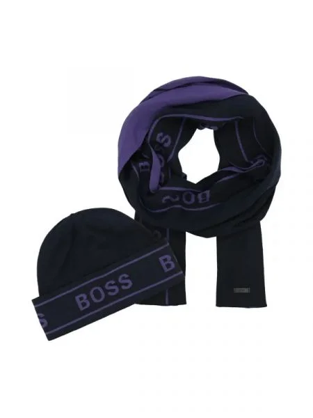 BOSS BLACK Șal + căciulă Ulfino negru